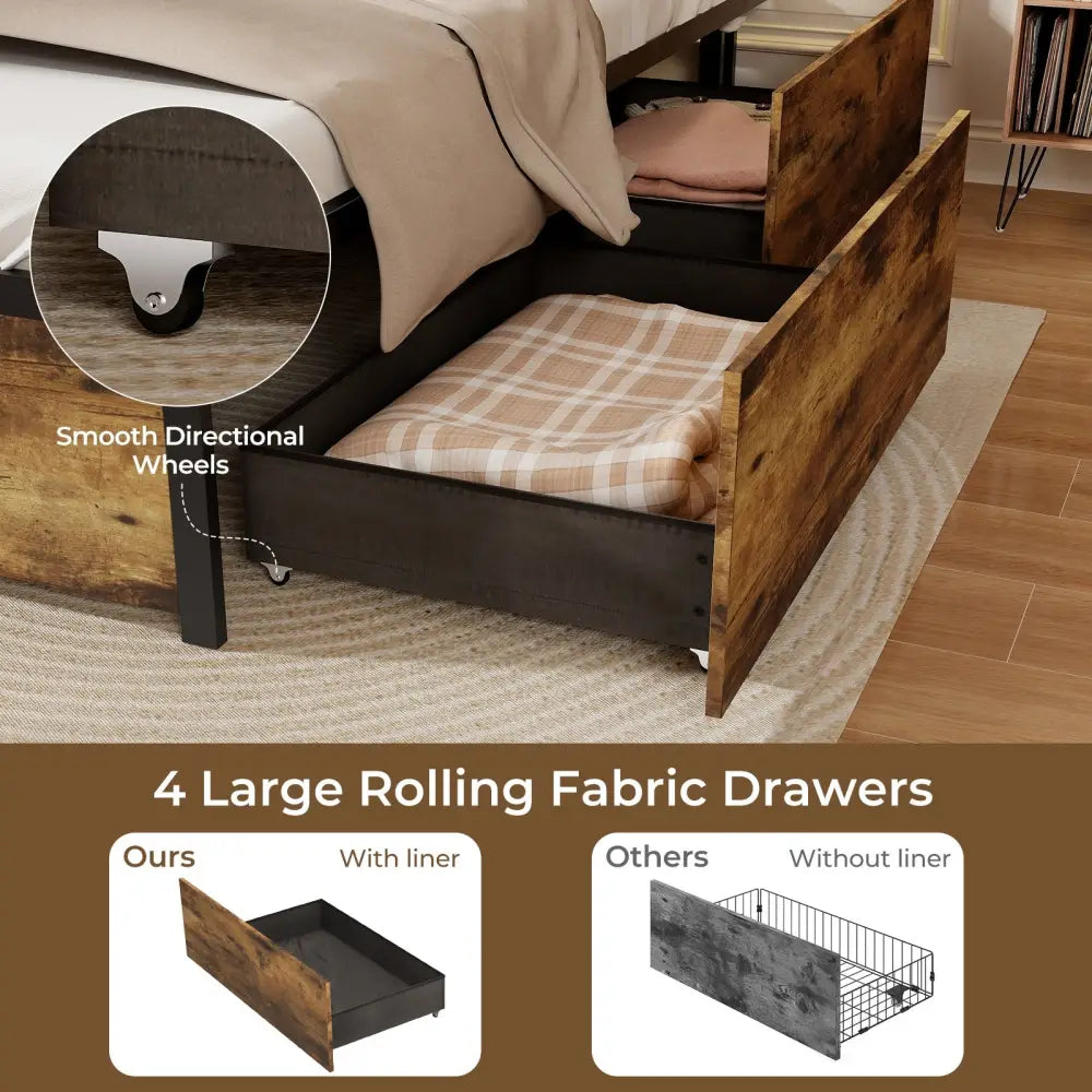 Full/Queen/Twin Size Bed Frame with Drawers LED Lights and USB Ports-Full Size - Simple Bed Frame
