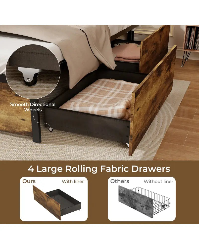 Full/Queen/Twin Size Bed Frame with Drawers LED Lights and USB Ports-Full Size - Simple Bed Frame