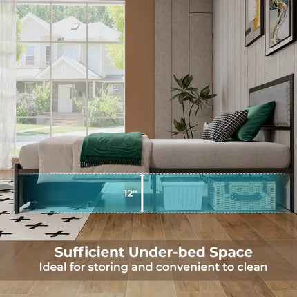 Full/Queen/Twin Size Bed Frame with LED Lights Drawer and Metal Slats-Twin Size - Gray - Simple Bed Frame