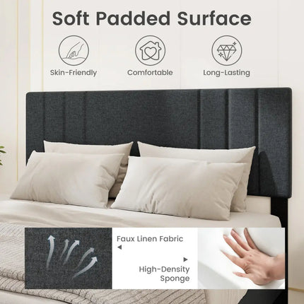 Full/Queen/Twin Size Bed Frame with Vertical Channel Tufted Headboard and Wooden Slats-Queen Size - Gray - Simple Bed