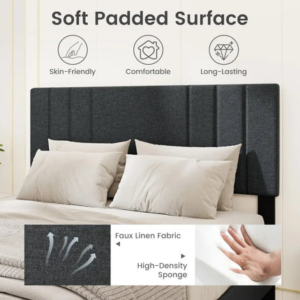 Full/Queen/Twin Size Bed Frame with Vertical Channel Tufted Headboard and Wooden Slats-Full Size - Gray - Simple Bed