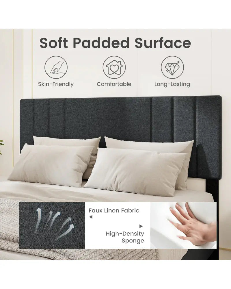 Full/Queen/Twin Size Bed Frame with Vertical Channel Tufted Headboard and Wooden Slats-Queen Size - Gray - Simple Bed