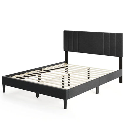 Full/Queen/Twin Size Bed Frame with Vertical Channel Tufted Headboard and Wooden Slats-Queen Size - Gray - Simple Bed