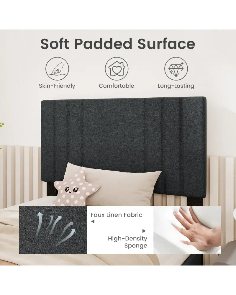Full/Queen/Twin Size Bed Frame with Vertical Channel Tufted Headboard and Wooden Slats-Twin Size - Gray - Simple Bed