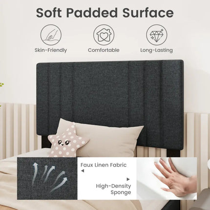 Full/Queen/Twin Size Bed Frame with Vertical Channel Tufted Headboard and Wooden Slats-Twin Size - Gray - Simple Bed