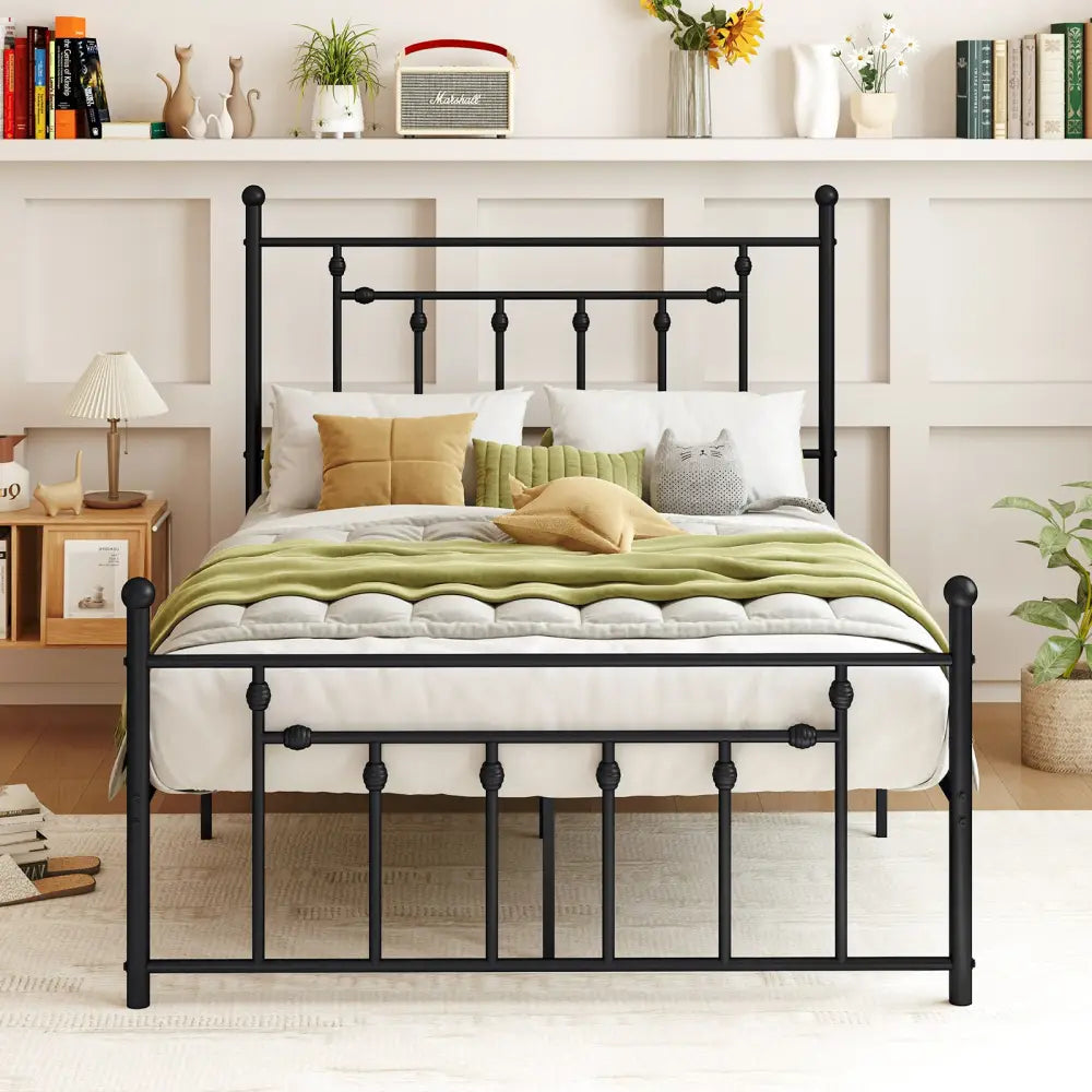 Full/Queen/Twin Size Heavy-duty Metal Bed Frame with Headboard-Full Size - Black - Simple Bed Frame