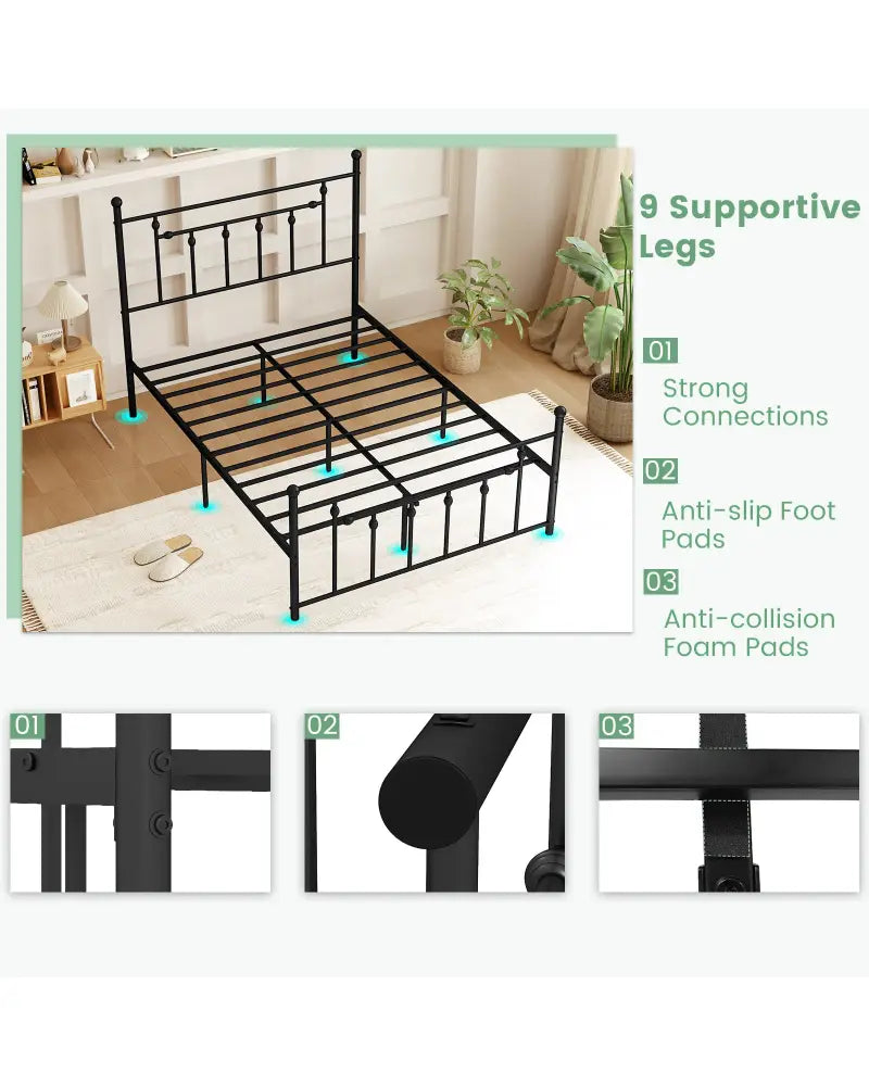 Full/Queen/Twin Size Heavy-duty Metal Bed Frame with Headboard-Full Size - Black - Simple Bed Frame