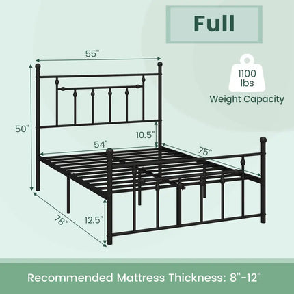 Full/Queen/Twin Size Heavy-duty Metal Bed Frame with Headboard-Full Size - Black - Simple Bed Frame