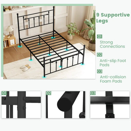 Full/Queen/Twin Size Heavy-duty Metal Bed Frame with Headboard-Full Size - Black - Simple Bed Frame