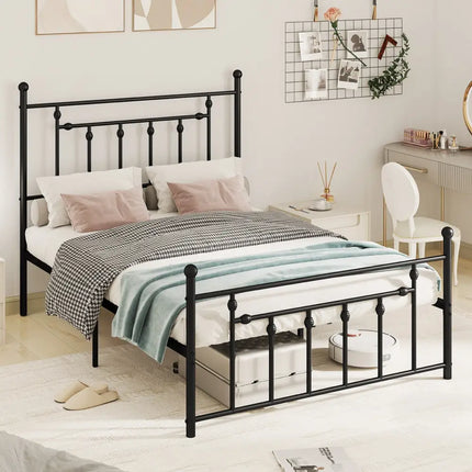 Full/Queen/Twin Size Heavy-duty Metal Bed Frame with Headboard-Full Size - Black - Simple Bed Frame