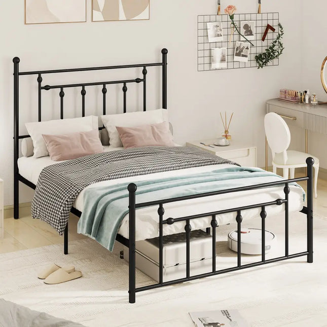 Full/Queen/Twin Size Heavy-duty Metal Bed Frame with Headboard-Full Size - Black - Simple Bed Frame