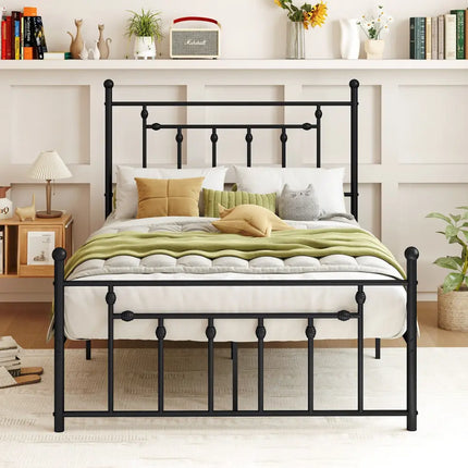 Full/Queen/Twin Size Heavy-duty Metal Bed Frame with Headboard-Full Size - Black - Simple Bed Frame