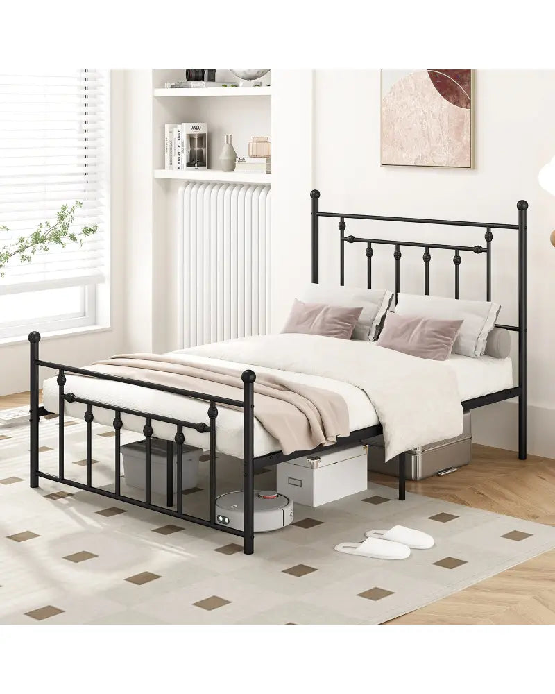 Full/Queen/Twin Size Heavy-duty Metal Bed Frame with Headboard-Full Size - Black - Simple Bed Frame
