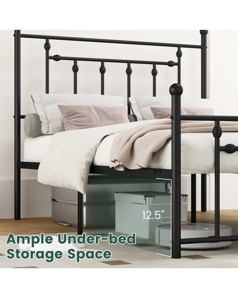 Full/Queen/Twin Size Heavy-duty Metal Bed Frame with Headboard-Full Size - Black - Simple Bed Frame