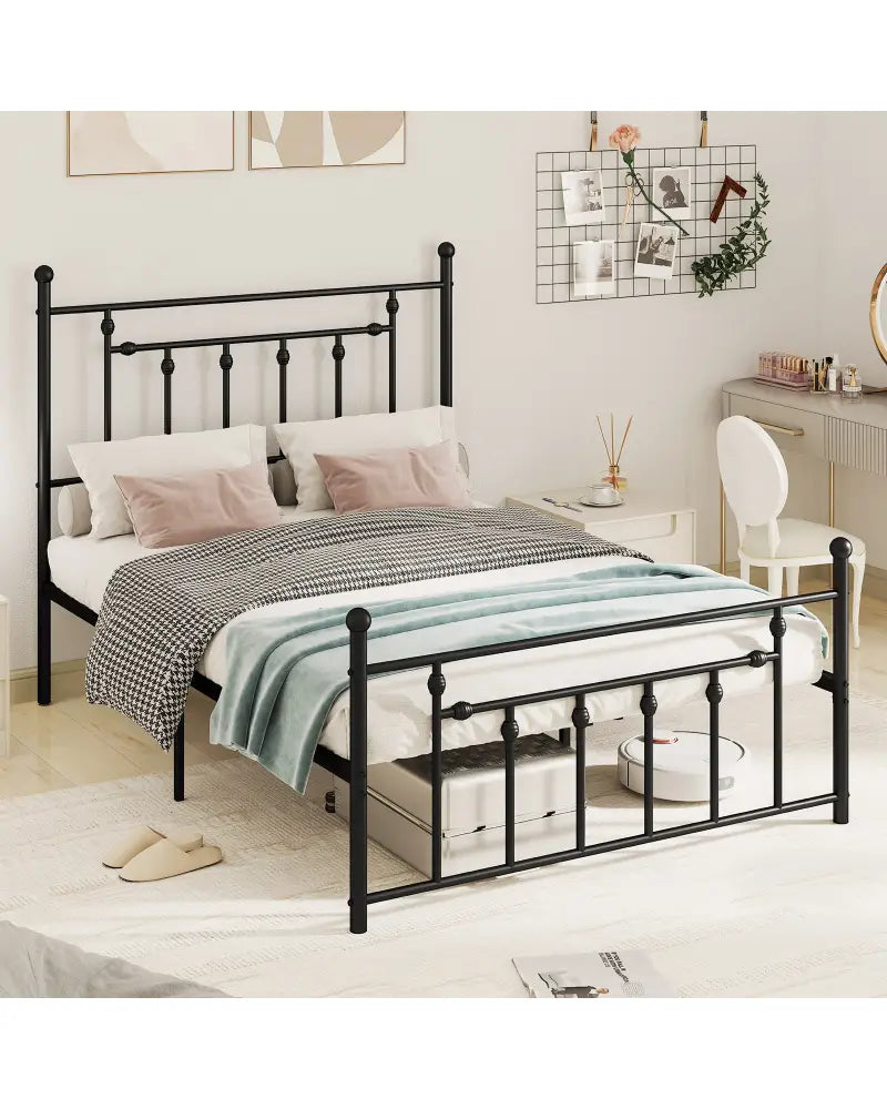 Full/Queen/Twin Size Heavy-duty Metal Bed Frame with Headboard-Full Size - Black - Simple Bed Frame