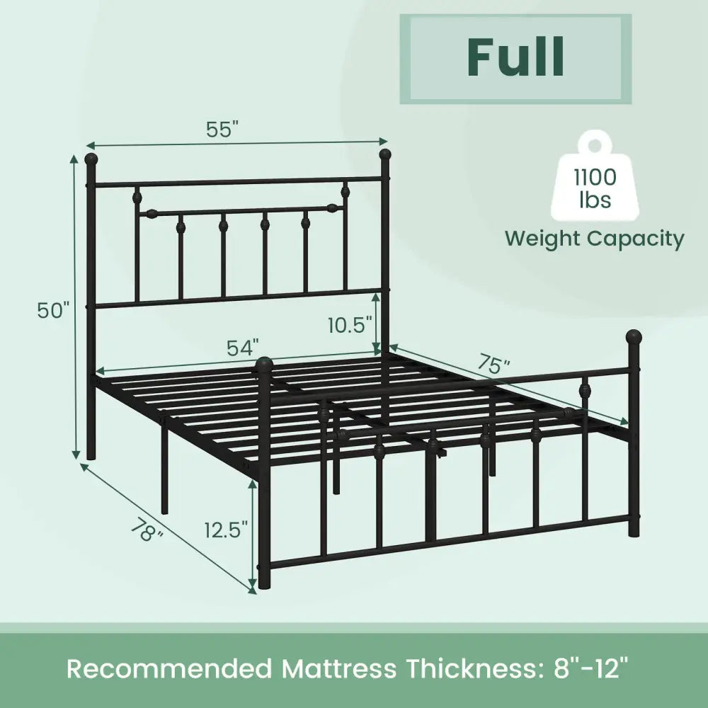 Full/Queen/Twin Size Heavy-duty Metal Bed Frame with Headboard-Full Size - Black - Simple Bed Frame