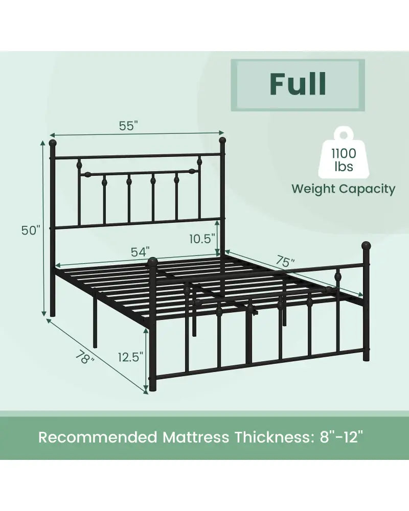 Full/Queen/Twin Size Heavy-duty Metal Bed Frame with Headboard-Full Size - Black - Simple Bed Frame