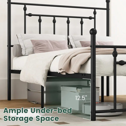 Full/Queen/Twin Size Heavy-duty Metal Bed Frame with Headboard-Full Size - Black - Simple Bed Frame