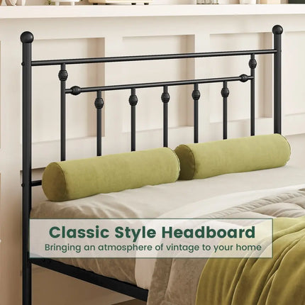 Full/Queen/Twin Size Heavy-duty Metal Bed Frame with Headboard-Queen Size - Black - Simple Bed Frame