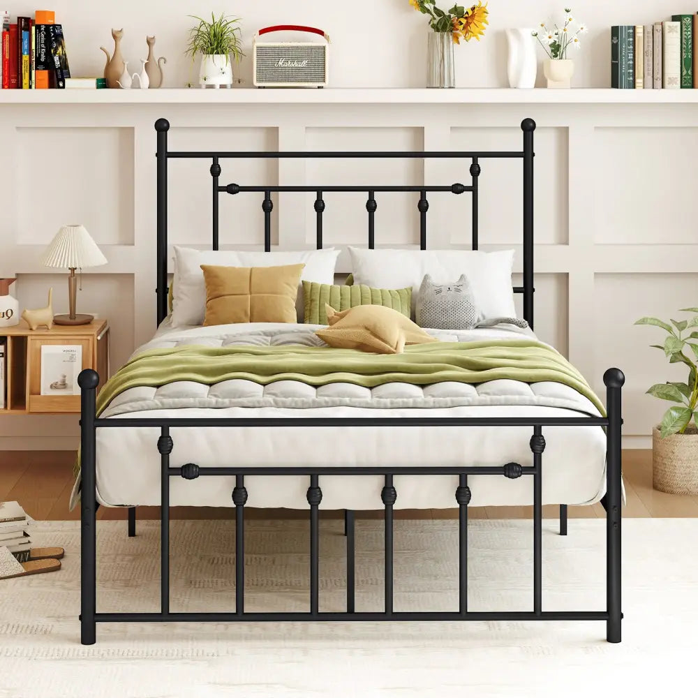 Full/Queen/Twin Size Heavy-duty Metal Bed Frame with Headboard-Queen Size - Black - Simple Bed Frame