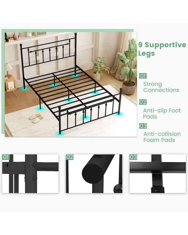 Full/Queen/Twin Size Heavy-duty Metal Bed Frame with Headboard-Queen Size - Black - Simple Bed Frame