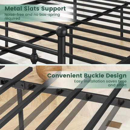 Full/Queen/Twin Size Heavy-duty Metal Bed Frame with Headboard-Queen Size - Black - Simple Bed Frame
