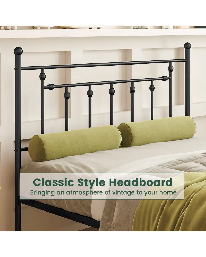 Full/Queen/Twin Size Heavy-duty Metal Bed Frame with Headboard-Queen Size - Black - Simple Bed Frame