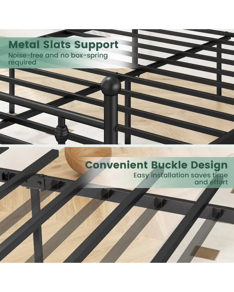 Full/Queen/Twin Size Heavy-duty Metal Bed Frame with Headboard-Queen Size - Black - Simple Bed Frame