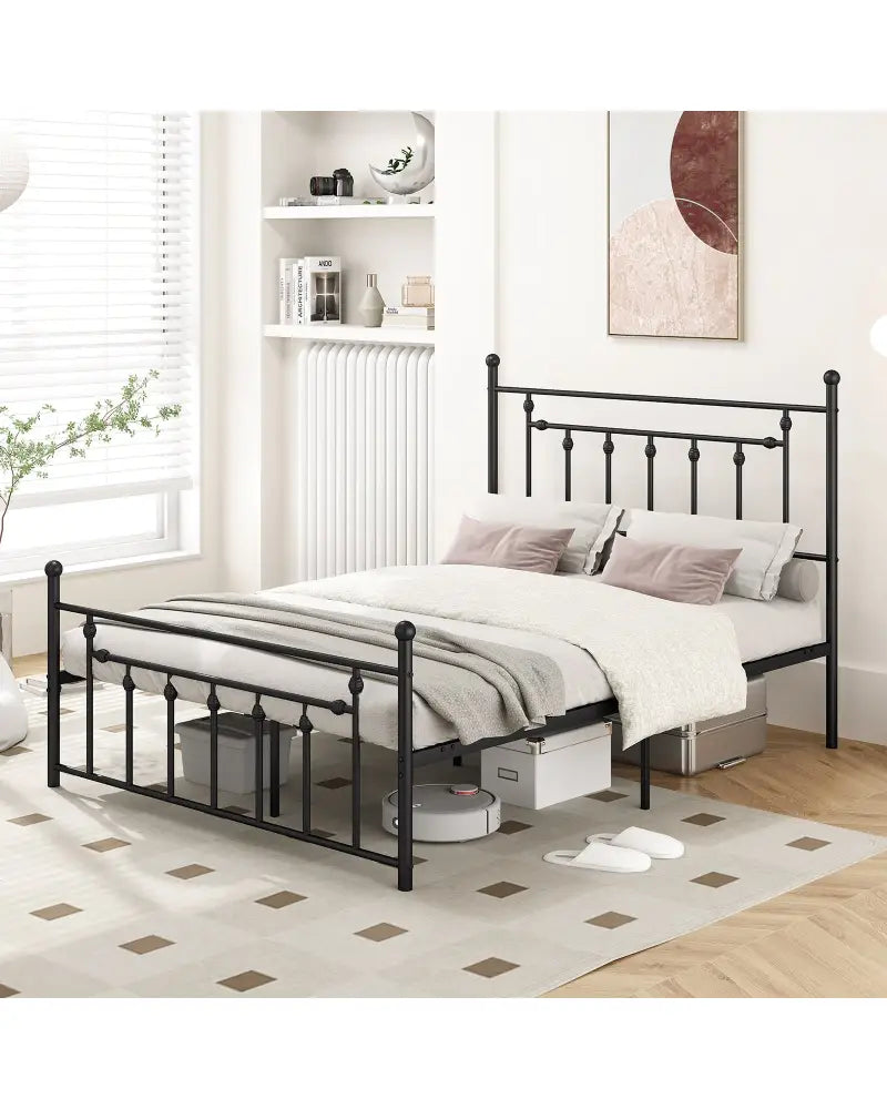 Full/Queen/Twin Size Heavy-duty Metal Bed Frame with Headboard-Queen Size - Black - Simple Bed Frame