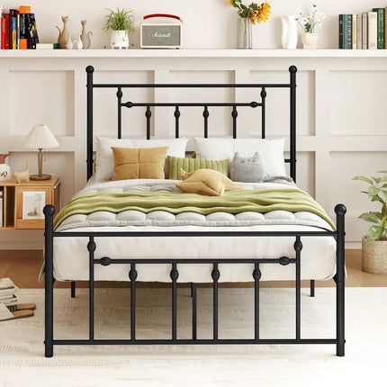 Full/Queen/Twin Size Heavy-duty Metal Bed Frame with Headboard-Queen Size - Black - Simple Bed Frame