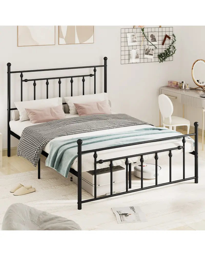 Full/Queen/Twin Size Heavy-duty Metal Bed Frame with Headboard-Queen Size - Black - Simple Bed Frame