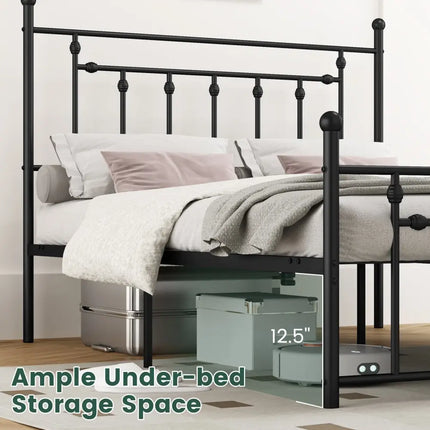 Full/Queen/Twin Size Heavy-duty Metal Bed Frame with Headboard-Queen Size - Black - Simple Bed Frame