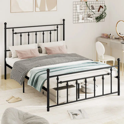 Full/Queen/Twin Size Heavy-duty Metal Bed Frame with Headboard-Queen Size - Black - Simple Bed Frame