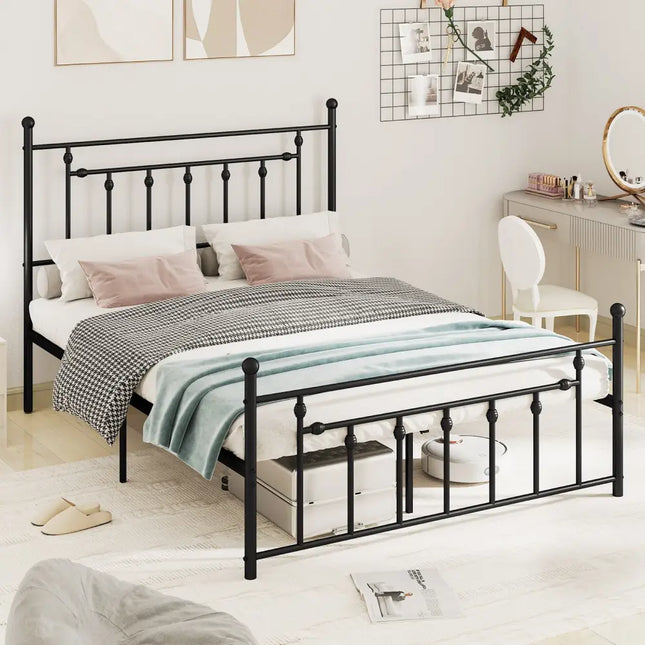 Full/Queen/Twin Size Heavy-duty Metal Bed Frame with Headboard-Queen Size - Black - Simple Bed Frame