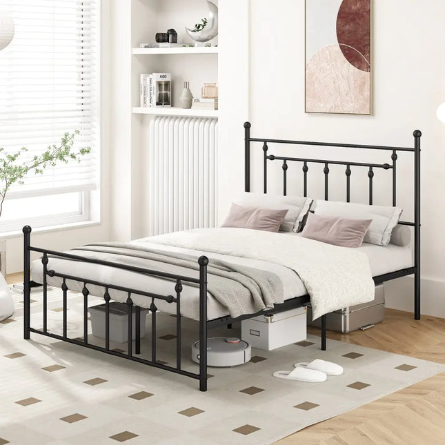 Full/Queen/Twin Size Heavy-duty Metal Bed Frame with Headboard-Queen Size - Black - Simple Bed Frame