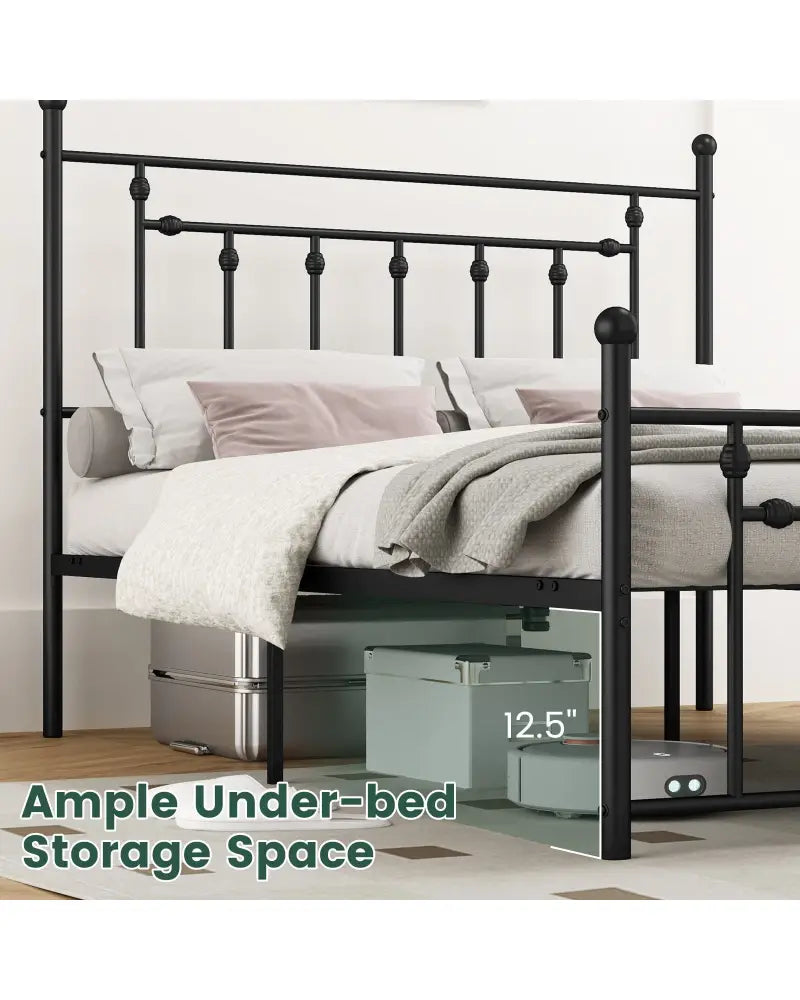Full/Queen/Twin Size Heavy-duty Metal Bed Frame with Headboard-Queen Size - Black - Simple Bed Frame