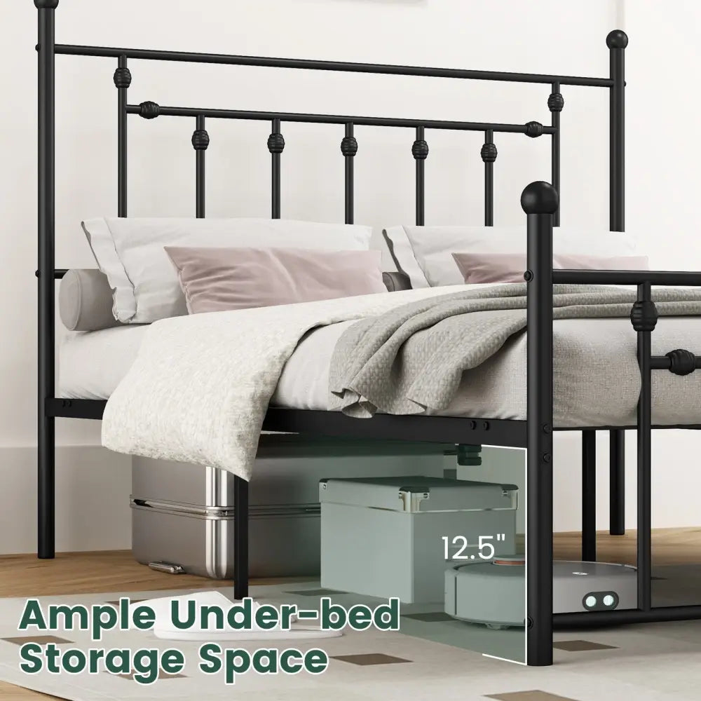 Full/Queen/Twin Size Heavy-duty Metal Bed Frame with Headboard-Queen Size - Black - Simple Bed Frame