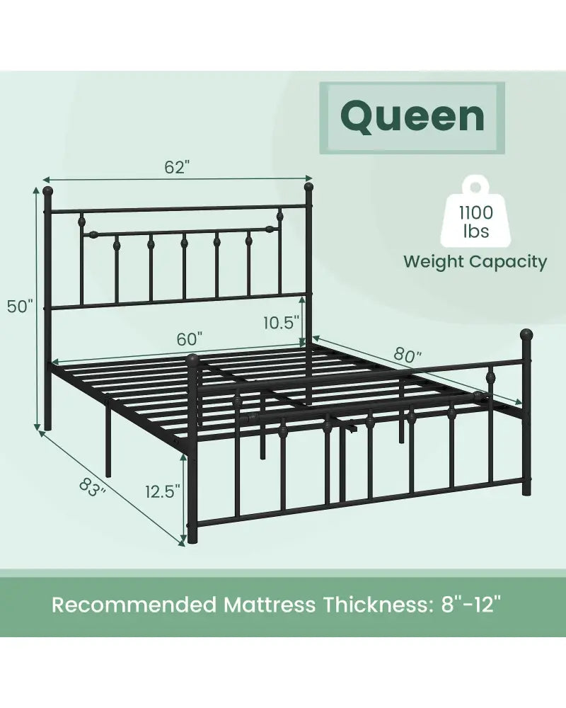 Full/Queen/Twin Size Heavy-duty Metal Bed Frame with Headboard-Queen Size - Black - Simple Bed Frame