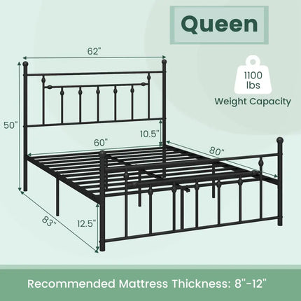 Full/Queen/Twin Size Heavy-duty Metal Bed Frame with Headboard-Queen Size - Black - Simple Bed Frame