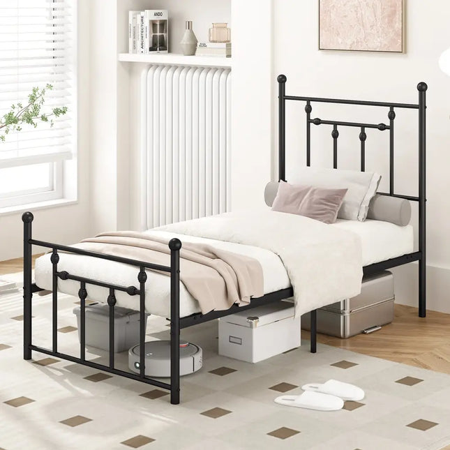 Full/Queen/Twin Size Heavy-duty Metal Bed Frame with Headboard-Twin Size - Black - Simple Bed Frame