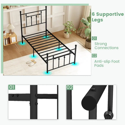 Full/Queen/Twin Size Heavy-duty Metal Bed Frame with Headboard-Twin Size - Black - Simple Bed Frame