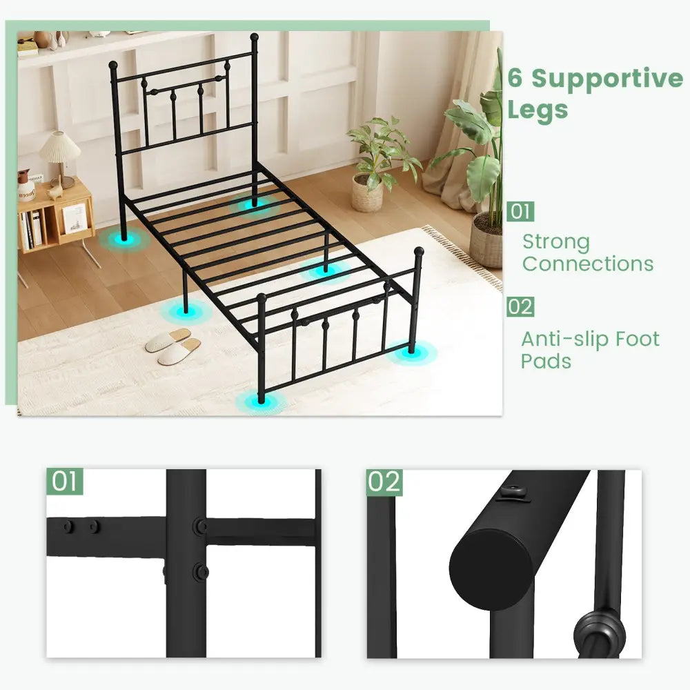 Full/Queen/Twin Size Heavy-duty Metal Bed Frame with Headboard-Twin Size - Black - Simple Bed Frame