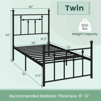 Full/Queen/Twin Size Heavy-duty Metal Bed Frame with Headboard-Twin Size - Black - Simple Bed Frame