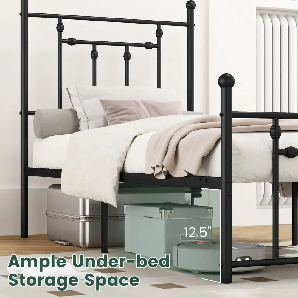 Full/Queen/Twin Size Heavy-duty Metal Bed Frame with Headboard-Twin Size - Black - Simple Bed Frame