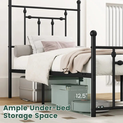 Full/Queen/Twin Size Heavy-duty Metal Bed Frame with Headboard-Twin Size - Black - Simple Bed Frame