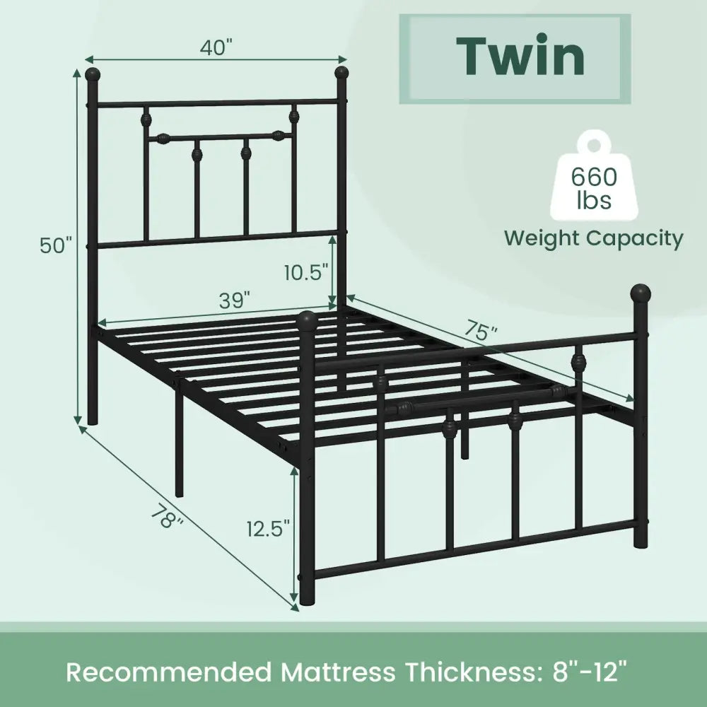 Full/Queen/Twin Size Heavy-duty Metal Bed Frame with Headboard-Twin Size - Black - Simple Bed Frame