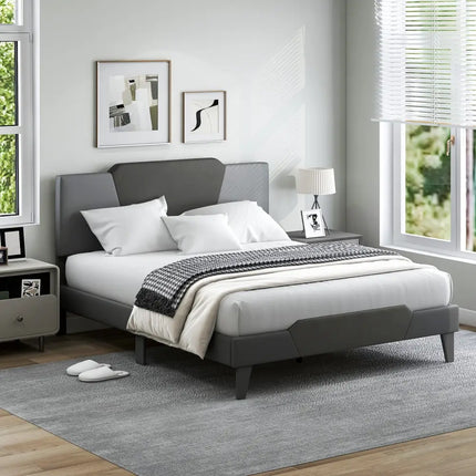 Full/Queen/Twin Velvet Upholstered Bed Frame with High Headboard-Queen Size - Gray - Simple Bed Frame