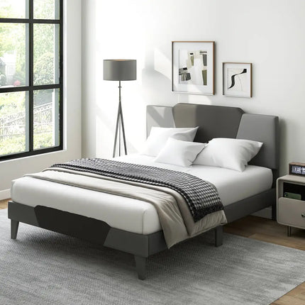 Full/Queen/Twin Velvet Upholstered Bed Frame with High Headboard-Queen Size - Gray - Simple Bed Frame