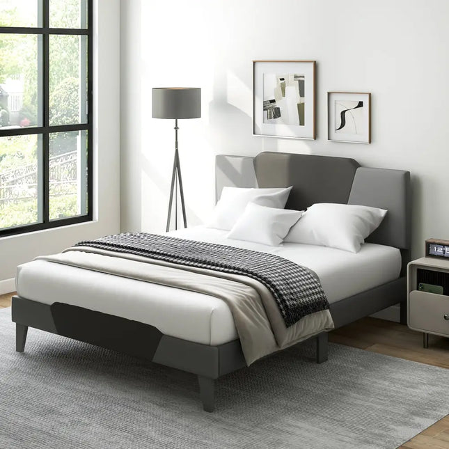 Full/Queen/Twin Velvet Upholstered Bed Frame with High Headboard-Queen Size - Gray - Simple Bed Frame