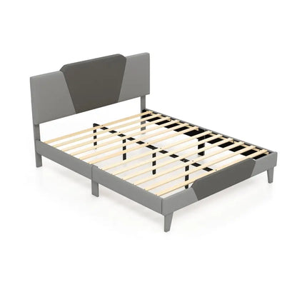 Full/Queen/Twin Velvet Upholstered Bed Frame with High Headboard-Queen Size - Gray - Simple Bed Frame